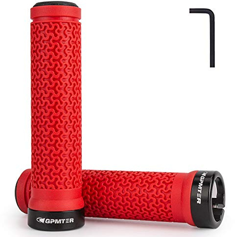 GPMTER Bike Handlebar Grips, Single Lock-on Bicycle Grips Handle Bar End Holding Locking Grips, for BMX, Mountain, MTB, Cruiser, Folding Bike, Soft Non-Slip-Rubber Rubber Hand Grip Red