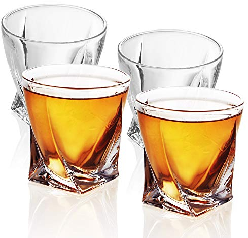 INTIRILIFE 4X Set di Bicchieri da Whisky in Cristallo Chiaro 'Twisted' - 260ml- Bicchiere di Cristallo Old Fashioned Whisky Senza Piombo- Lavabile in lavastoviglie-per Cocktail Scotch Gin Rum Acqua
