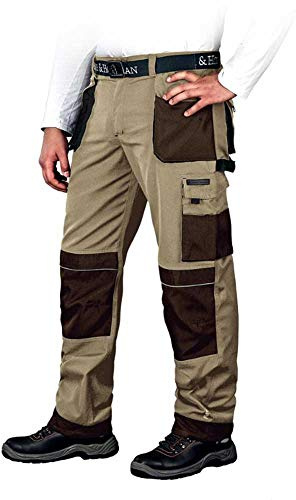 Leber&Hollman Arbeitshose für Herren - Sicherheitshose für Männer - mit Taschen für Kniepolster - Bundhose - Berufsbekleidung - Beige/Braun/Schwarz - Größe 62