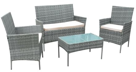 Neo® 4 Piece Rattan Outdoor Furniture Sofa Table Chair Set Garden Patio Conservatory Available in Black or Grey (Grey)
