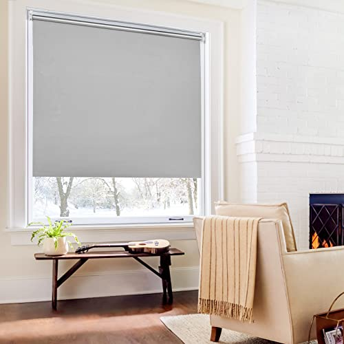Verdunklungsrollo ohne Bohren Rollos für Fenster B90 x H130 cm (Stoffbreite 85cm) Hellgrau Thermo Rollo Klemmfix Verdunkelungsrollo Seitenzugrollo Sicht-und Sonnenschutz Wandmontage