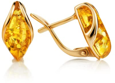 Ohrringe Bernstein Tropfe in Rose Gold vergoldetem Sterling Silber 925, Farbe - Honig, S, Ohrringe Rose Gold Bernstein, Sommer 2021 Kollektion