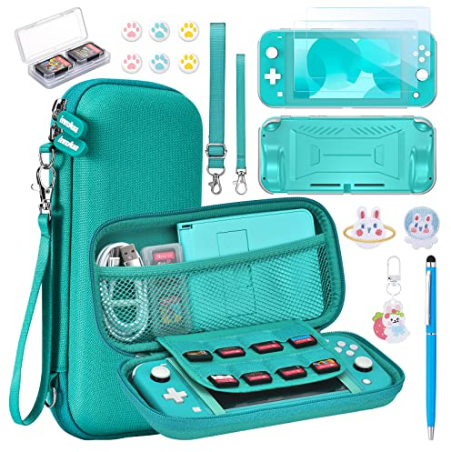 Switch Lite Hülle - innoAura 17 in 1 Switch Lite Zubehör mit Switch Lite Tasche, Switch Spiele Aufbewahrung, Switch Schutzfolie für Switch Lite, Switch Ständer, Switch Joystick Kappen(Türkis)