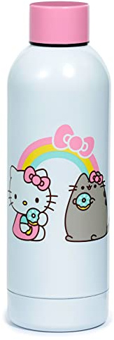 Puckator Pusheen & Hello Kitty - Stainless Steel Water Bottle - Cold for 24h and Hot for 12h - Metal Water Bottles with Cute Design - Double Walled Modern Flask - Bpa Free - 530ml