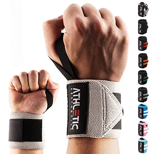 ATHLETIC AESTHETICS Handgelenk Bandagen Fitness - Wrist Wrap (45 cm im Paar) Handgelenkbandage für Krafttraining, Fitness, Bodybuilding, Crossfit - Handgelenkstütze (Hellgrau)