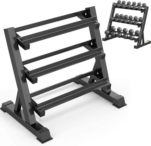 FK Sports AdjustableThree layer Dumbbell Rack 3 Tiers Black for Home Gym | Weight Rack Dumbbell | Free Weight Stand | Storage Rack Multi-layer Weights Holder 450Kg