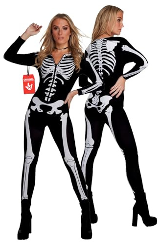 Morph Deguisement Squelette Femme, Costume Halloween Femme | Combinaison Intégrale Imprimée Squelette, Rendu Réaliste d'Ossature, Parfait pour Halloween, Idéal pour se Déguiser