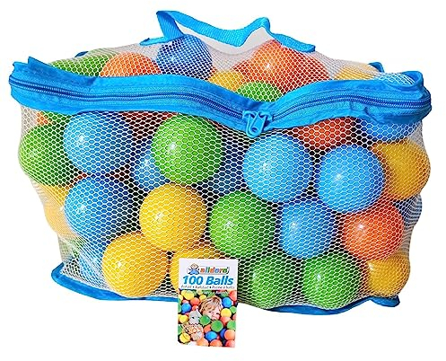 alldoro 60382 Bällebad Bälle 100 Stück, Ø 6 cm, Bunte Spielbälle aus Kunststoff in Netztragetasche, für Kinder ab 10 Monaten