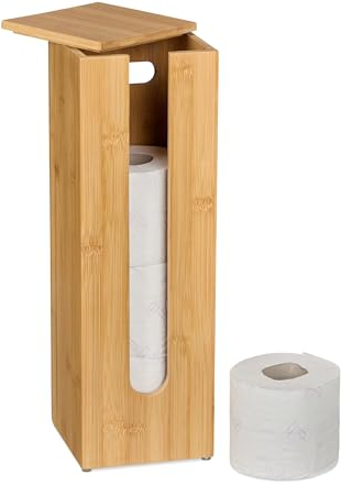 Relaxdays Toilettenpapier Aufbewahrung Bambus, für 4 Rollen, Toilettenpapierbehälter stehend, HBT 42x13,5x13,5 cm, Natur