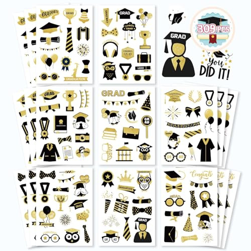 300PCS+ Graduation Stickers Graduation Cap Stickers Congrats Grad Class of 2024 Stickers for Graduation Envelope Seals Grad Party Decoration Supplies