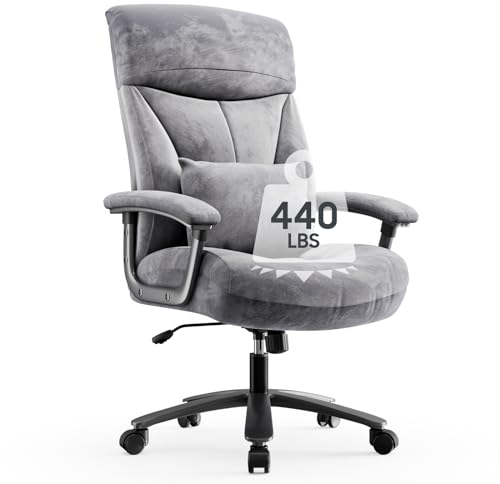 Asukale Ergonomischer Bürostuhl 200kg, Chefsessel, Schreibtischstuhl Weich, bequem XXL Breiter Sitzfläche, verdickte Gepolstert, Höhenverstellbar, mit Lendenkissen, für Große Menschen, Samt Stoff