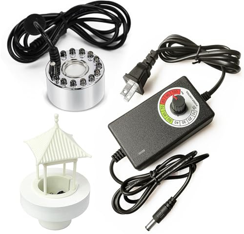 KIDENEI Mist Maker Fogger with Mist Volume Regulator, Water Pond Fountain Fogger with Removable Splash Guard for Water Fountain Pond Pot Rockery Sink (Mist Volume Regulator, with Light)
