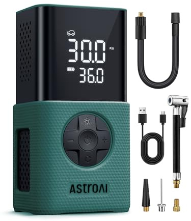 AstroAI Kabelloser Elektrische Luftpumpe, Tragbare Akku Fahrradpumpe mit alle ventile, LED-Licht, Wiederaufladbare Reifenpumpe für Fahrrad, E-Bike, Auto, Motorrad, Bälle, Grün