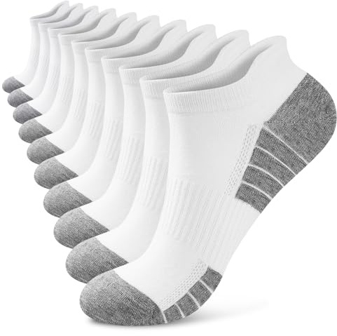 Effeet 10 Pares Calcetines Tobilleros Hombre Mujer, Calcetines Cortos Algodón Transpirables, Ideales para Deporte, Correr, Casa, Trabajo, Verano, Blanco 39-42