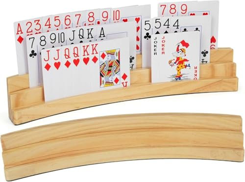 LotFancy Kartenhalter Holz für Kinder, 2er Set Spielkartenhalter für Spielkarten 3-Stufen, Freisprech Kartenständer für Senioren