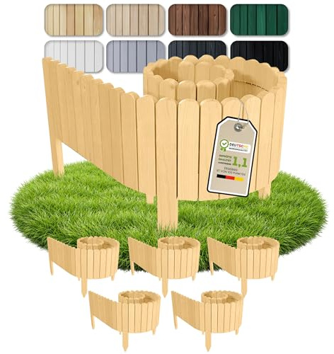 Floranica 10 m Trädgårdskant Flexibelt trästaket 5-delat 2 m x 10 cm Naturlig Rabattkant Staket av Tallträ Rabattinfattning flexibel Gräskant Rollborder Set för Trädgård