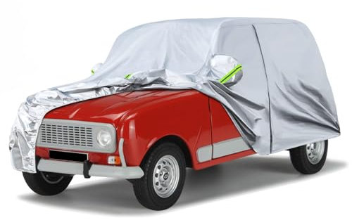 Telo Copriauto Impermeabile sostituzione per Renault 4/4L/R4 1961-1992, Copertura Auto Protettiva Dell'auto, Telone per Auto Garage Completo Esterno Strisce Riflettenti, Argento