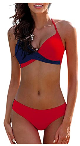 Bikinis Mujer 2025 Talla Grande Push Up Bikini Brasileño Tanga con Relleno Deportivo Bañadores Mujer Reductor Familiar Dos Piezas Top Fatos De Banho Mulher Rojo L