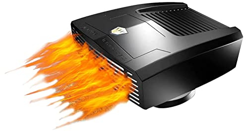 Pqahffowr Calefacción de Coche, 12 V 180 W, Ventilador de Calefacción Portátil, Desempollador y Desgivador de Parabrisas, Ventilador de Calefacción y Refrigeración, Base Giratoria (Negro)