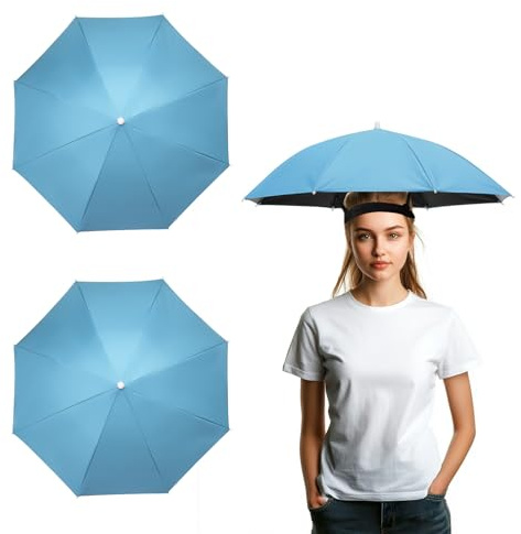 YELARXI Umbrella Hat, Fishing Hat Hands Free Waterproof 2Pcs,Sky Blue
