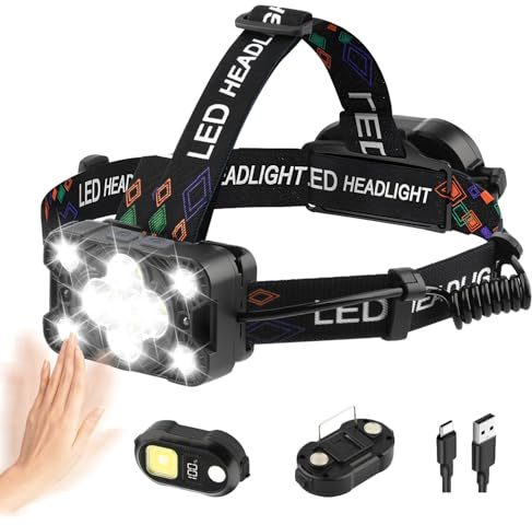 Trongle Lampe Frontale LED Ultra Puissante Rechargeable avec Feu Arrière Amovible, 9 Modes pour Capteur de Mouvement, Ajustable 225°, IPX4 Étanche, Convient pour Randonnée Camping Pêche Course