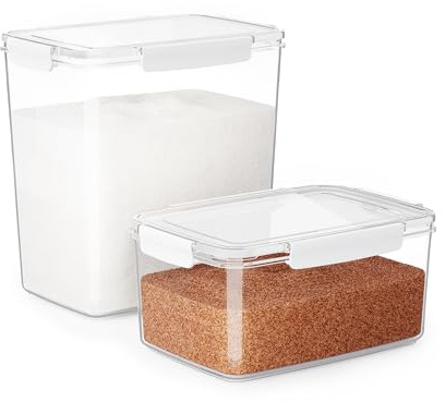 HAUSVIVO Contenedores Herméticos de Alimentos Juego de 2 (6L & 10L) – Cajas de Almacenamiento Transparentes con Tapa, sin BPA, ideales para harina, arroz, cereales, snacks y pienso para mascotas