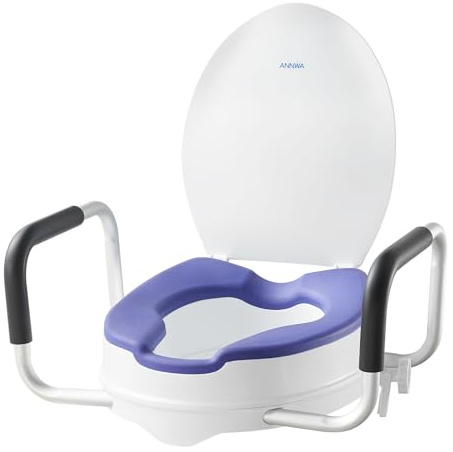 ANNWA Toilettensitzerhöhung für Erwachsene mit Armlehnen und Deckel, erhöhter Toilettensitz für Erwachsene, WC-Sitz mit Deckel, Toilette nach Operation (N1FYT16)