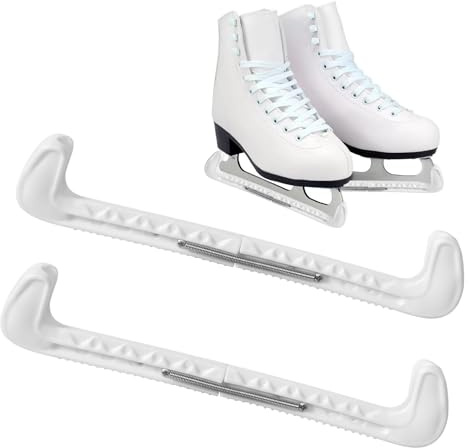DELAESI Ice Skate Guards 1 Pair Ice Hockey Blade Guards Adjustable Ice Skate Blade Covers Sports Hard Skate Guards for Figure Skates (White)