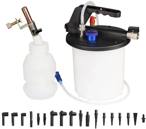Dispositivo Ad Aria Compressa per Spurgo Freni Auto,Spurgo Freni 3l Spurgo Freni Auto,con 19 Adattatori di Sfiato e Bottiglia di Ricarica da 1 l,Include Due Tubi Flessibili,Pompa a Vuoto Pneumatica