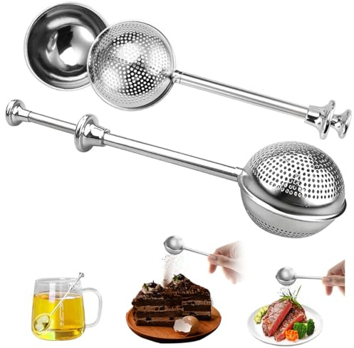 Ruayia 2 Stück Teezange, Teesieb für Losen Tee mit Teleskopgriff, Teeei 304 Edelstahl, Teesieb Teebeutel, Teezange, Tee Sieb, Tea Infuser, Edelstahl-Mehlsieb-Staubwedel für Kakaopulver, Gewürze, Rose
