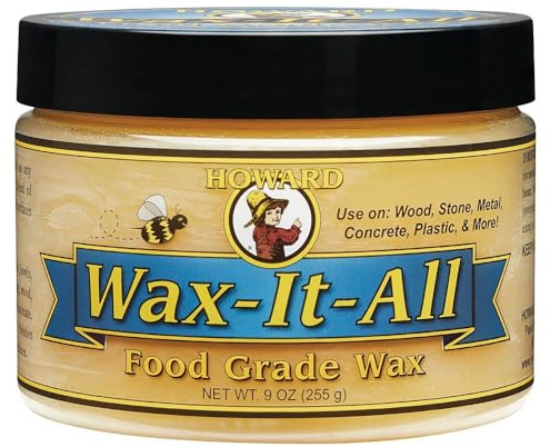 Howard Wax It All Pâte de cire d'abeille de qualité alimentaire pour bois, pierre, métal, granit, marbre, bloc de boucher, plans de travail et meubles Mélange d'huiles minérales de carnauba 255 g