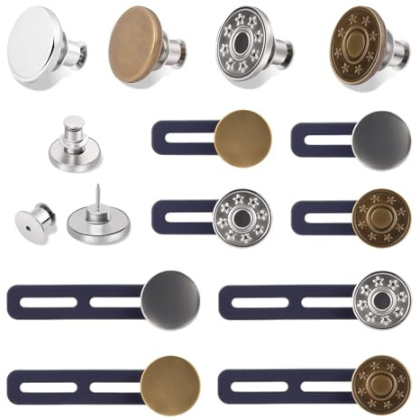 Lammcou Extensor de Botón para Vaqueros sin Coser de Metal, Set de Extensores de Botón de Repuesto a Presión Ajustables, Button Extender para Jeans Pantalones Hombre Mujer