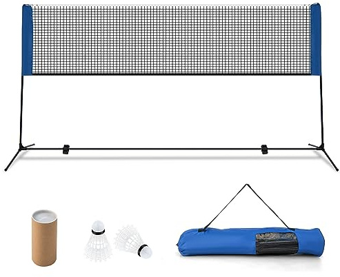 GYMAX Portable Badminton Net Set, Adjustable Badminton Net with 2 Rackets, 2 Shuttlecocks and Carry Case, Outdoor Game Set for Volleyball, Pickleball, Tennis