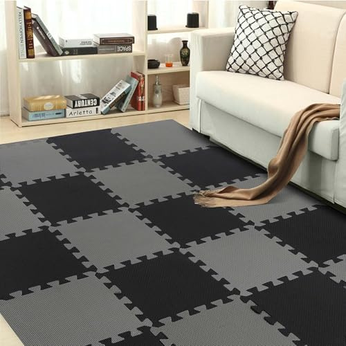 SUNNYNEST Baby Foam Play Mat 20PCS Interlocking Floor Tiles Gray + Black
