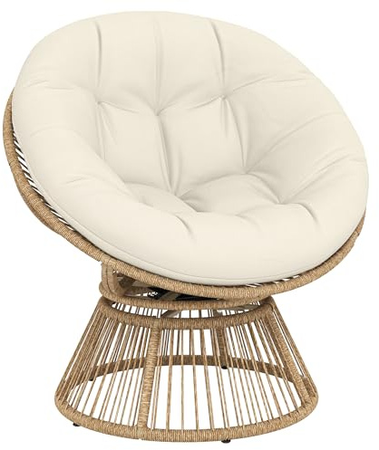 Outsunny Fauteuil Papasan Pivotant 360° Coussin Moelleux 12cm Naturel