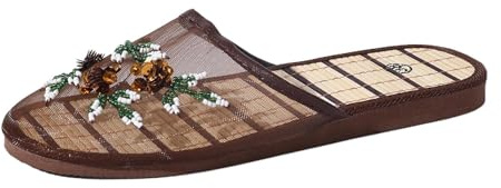 Generisch Chaussons brodés tendance avec dessus en maille pour l'intérieur et l'extérieur – Chaussons confortables pour le lit au design élégant, idéales pour le quotidien, les vacances, la plage, les