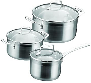 Scanpan Impact 3-tlg. Kochtopf-Set: 1,8 l/2,5 l/3,2 l | Stielkasserolle & Töpfe mit Glasdeckeln | Edelstahl, Sandwichboden | Für alle Herdarten inkl. Induktion