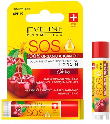 Eveline SOS Argan Oil Nourishing and Regenerating Lip Balm SPF 10 Cherry
