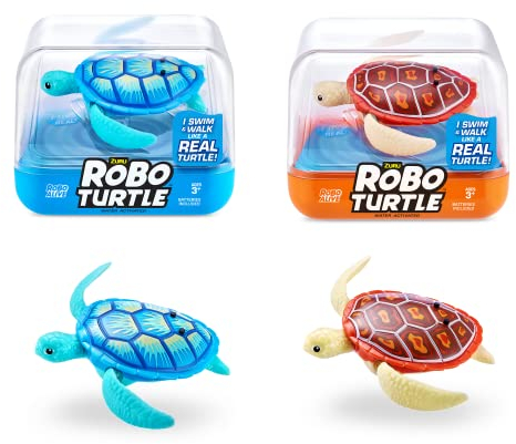Robo Turtle série 1 par ZURU, Jouet de Bain (Paquet de 2, Bleu et Orange)