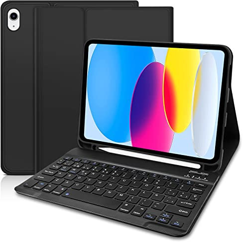Yeegnar Teclado para iPad 10 Generación 2022 y Nuevo 11 Generación 2025, Funda con Teclado Español Bluetooth Compatible con iPad 10 2022 (Modelo: A2696/ A2757/ A3354/ A3355) (iPencil no Incluido)