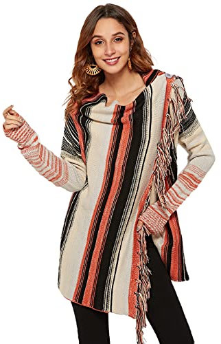 HEYPORK Damen Herbst Winter Warm Bequem Jacke Casual Mode übergangsjacke Mantel Frauen Pullover Quaste Pullover Strickjacke Jacke Pullover(Orange, M)