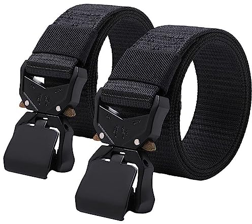 Taktischer Gürtel Doppelpack, Militär Wandern 4cm Arbeit Gürtel mit schwerer Schnellverschluss Schnalle Automatikgürtel Schwarz (160cm)