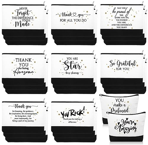 Cunno 30 Pcs Employee Appreciation Gifts Inspirational Canvas Makeup Bags Bulk Cosmetic Pouch with Zipper Travel Toiletry Organized for Women Coworkers Staff, 6 Style(Classic)