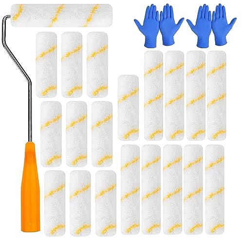 RYAN 20 Pièces Rouleau Peinture Petit avec 30 CM Poignées à Roulettes et 4 Gants Set de Rouleaux de Peinture pour la Décoration Murale D'architecture et Fournitures de Peinture (10cm et 15cm)