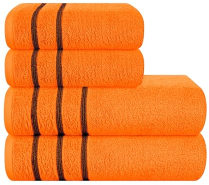 MyOwn Ultra Soft 4er-Pack Handtuch-Set, Baumwolle, enthält 2 übergroße Badetücher 70 x 140 cm, 2 Handtücher 50 x 90 cm, für den täglichen Gebrauch, kompakt und leicht — Orange