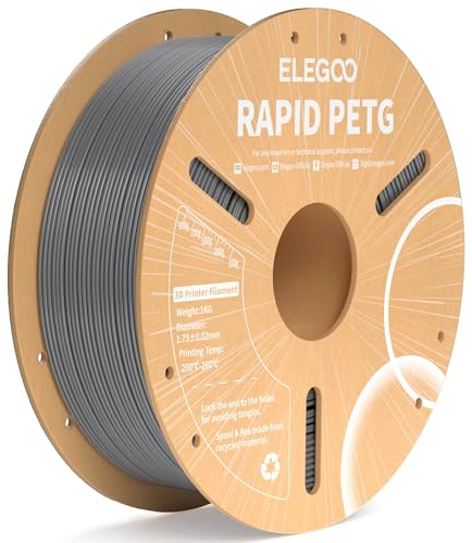ELEGOO Rapid PETG Filament 1.75mm Space Grau 1 KG, High Speed 600mm/s 3D Drucker Filament Maßgenauigkeit +/- 0.02 mm, 1kg Pappspule(2.2lbs) Passend für die Meisten 3D Printer