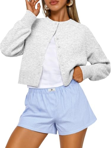 Trendy Queen Cropped Cardigan Sweaters for Women Lightweight Y2k Fall Outfits Spring Fashion Clothes 2026 Grey S