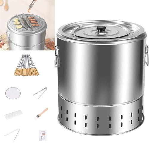 Cubo para Parrilla de Barbacoa con Accesorio Estufa de Barbacoa de carbón sin Humo Barbacoa de Acero Inoxidable Parrilla Colgante 360 ​​° Separación de carbón de Aceite