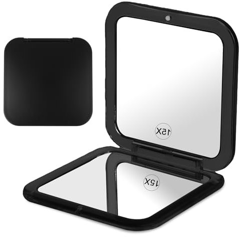 WY LIGHTING LEVEL Kompaktspiegel 15X Vergrößerungsspiegel Schminkspiegel für Reisen Faltbarer Taschenspiegel Kleiner 2-seitiger quadratischer Spiegel Hand-Kosmetikspiegel für Geldbörsen Handtasche