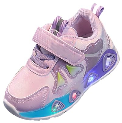 Girls Light Up Trainers Slip On Cute Pattern Toddler Rainbow Sneakers Glitter Casual Waterproof Kids Running Shoes Soft Sole Lightweight Flashing Outdoor (Purple, 9 Toddler)